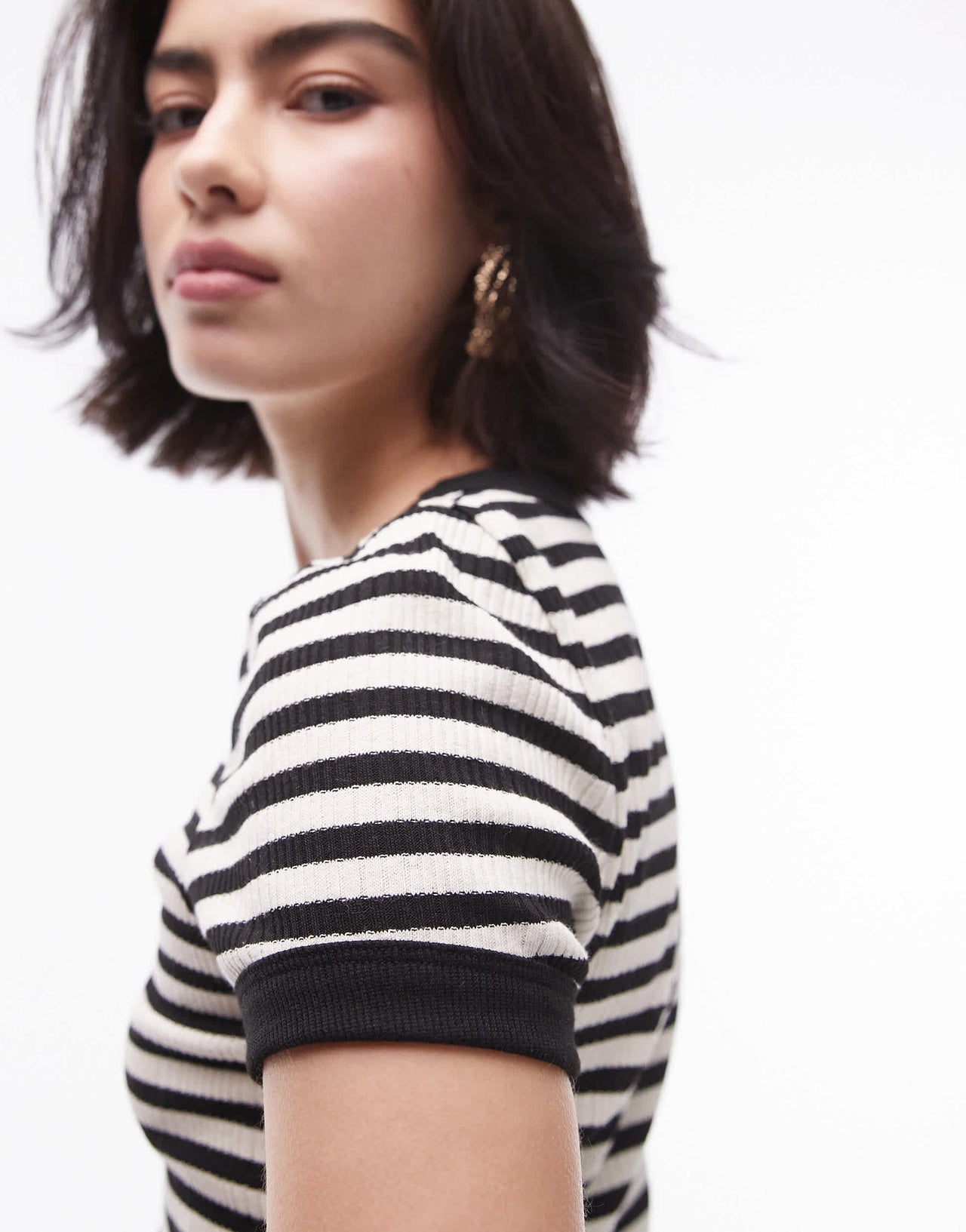 Topshop stripe scoop neck tee in mono