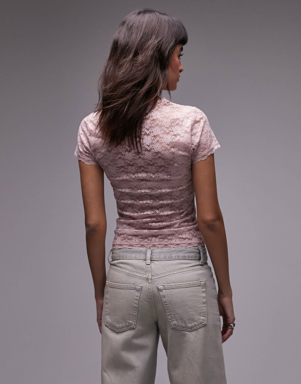 Topshop lace longline tee in pink