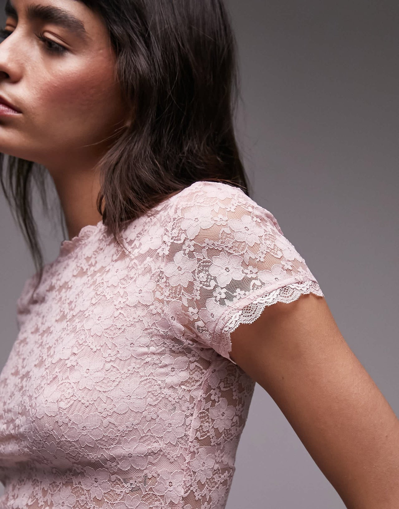 Topshop lace longline tee in pink