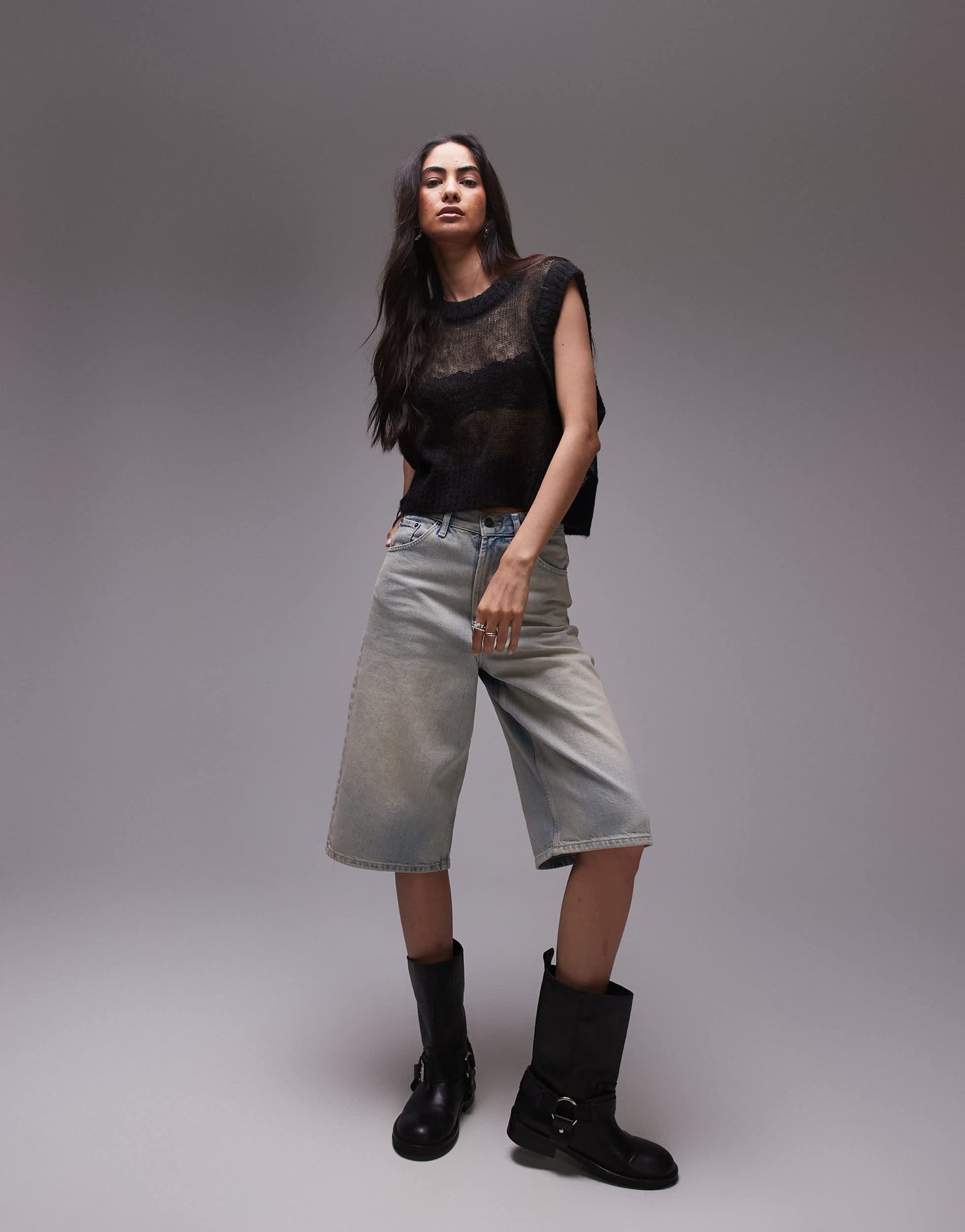 Topshop knitted sheer tank in black