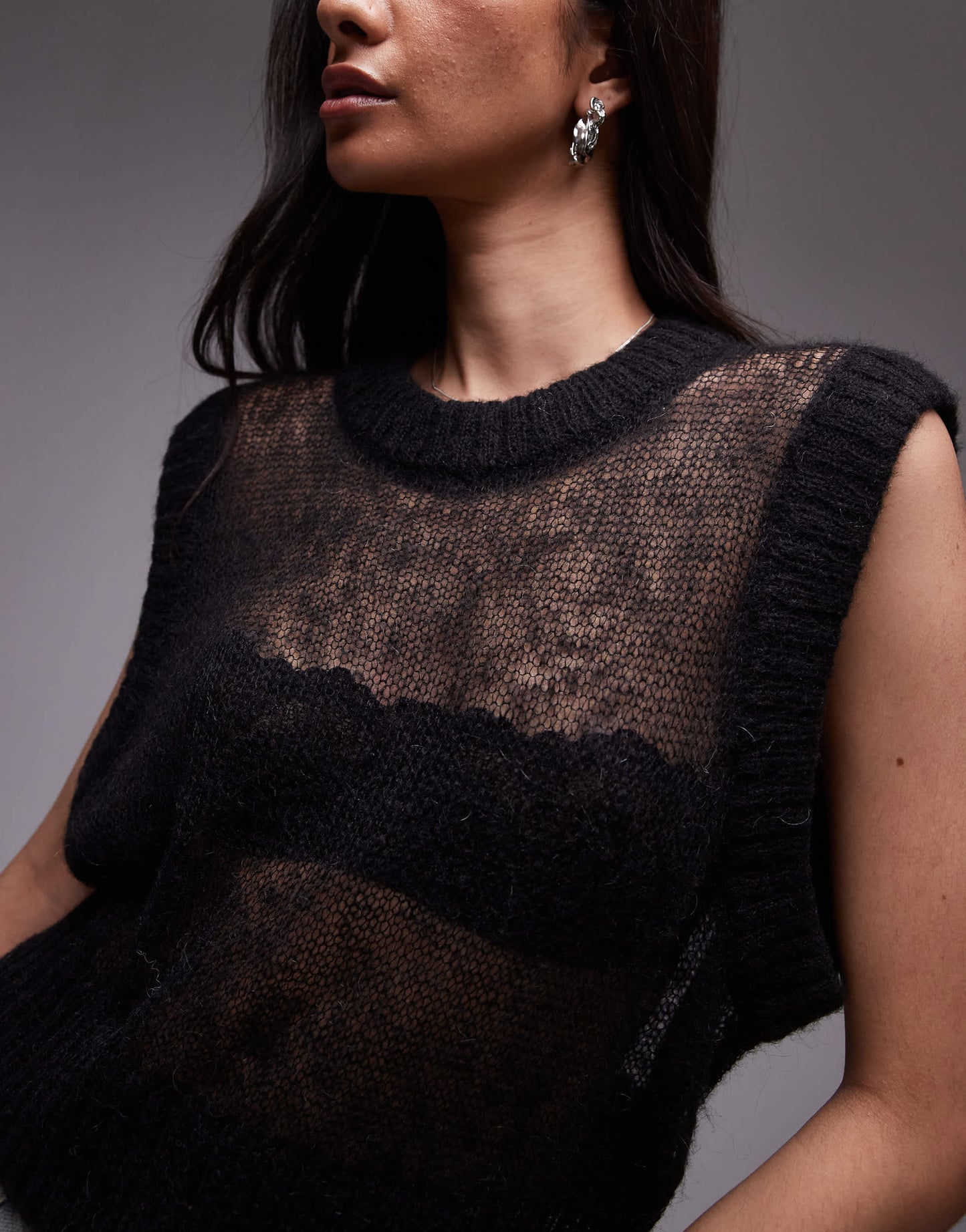 Topshop knitted sheer tank in black