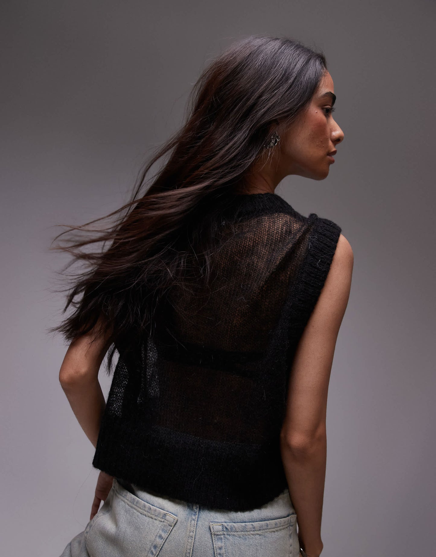 Topshop knitted sheer tank in black