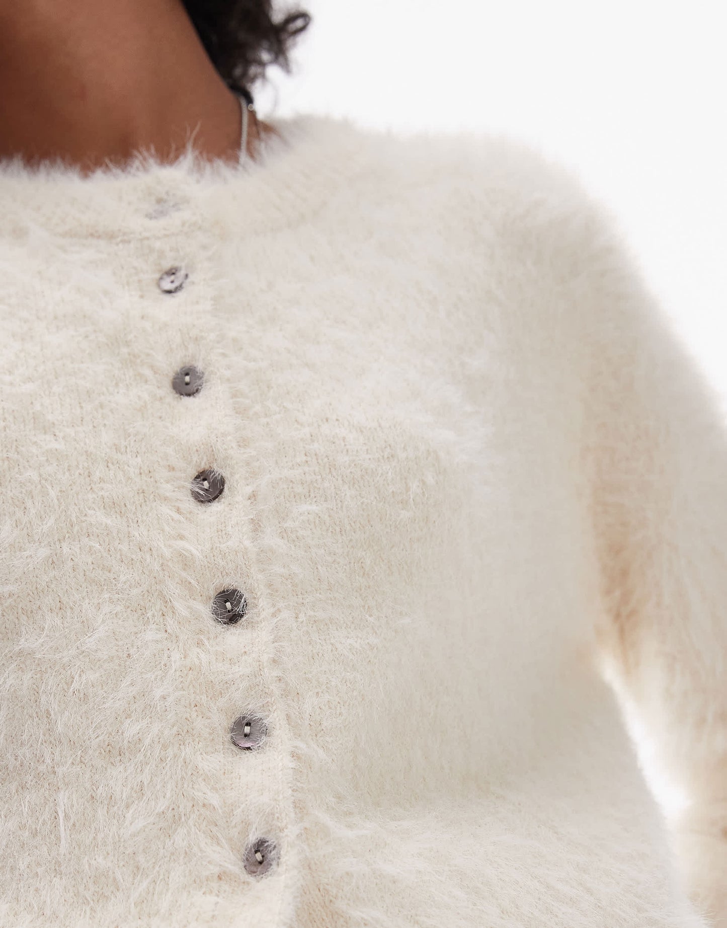 Topshop knitted fluffy micro cardi in ivory