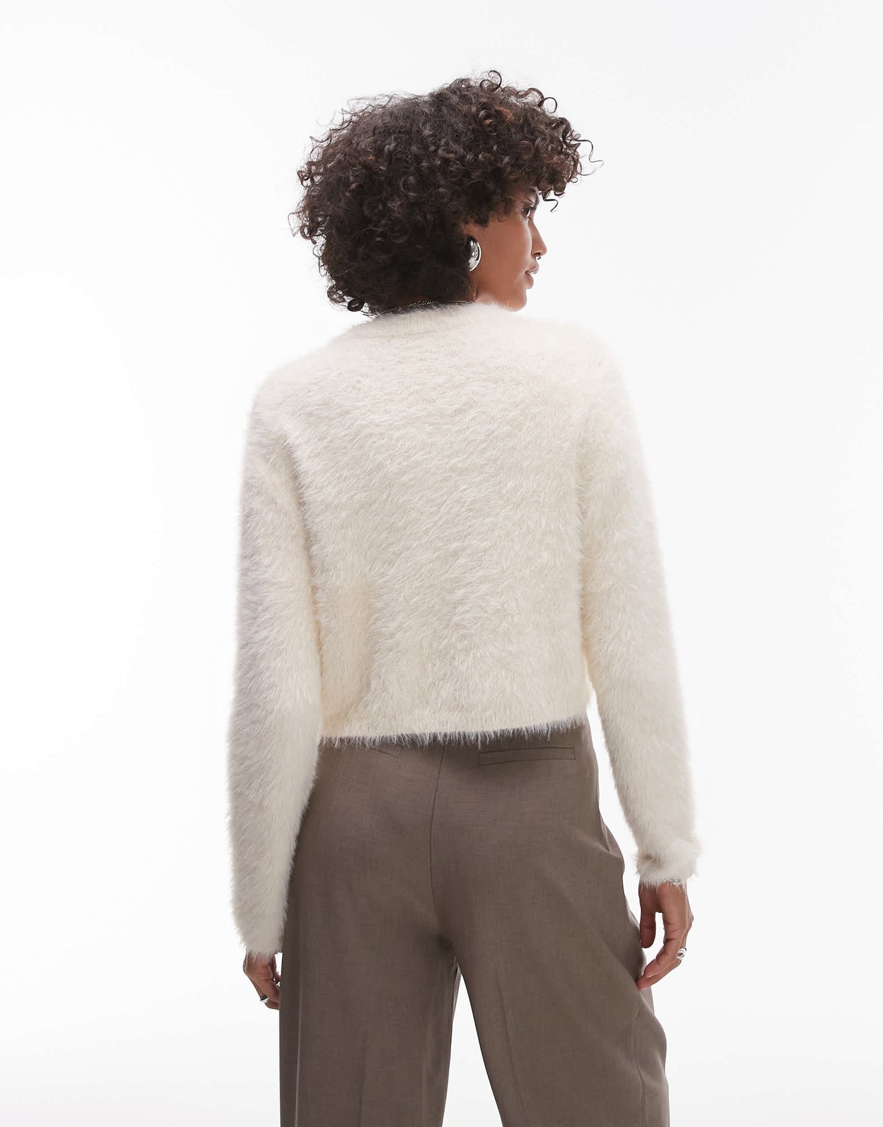 Topshop knitted fluffy micro cardi in ivory