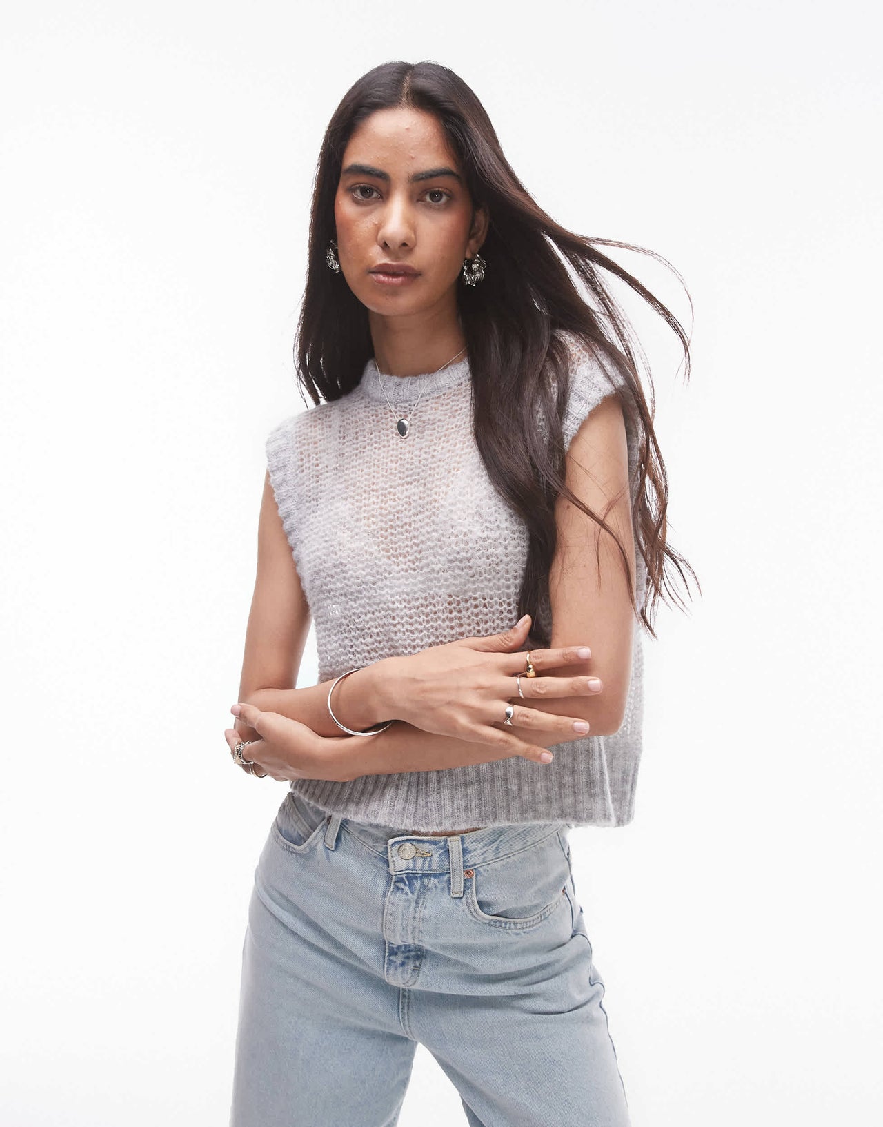 Topshop knitted sheer tank in grey