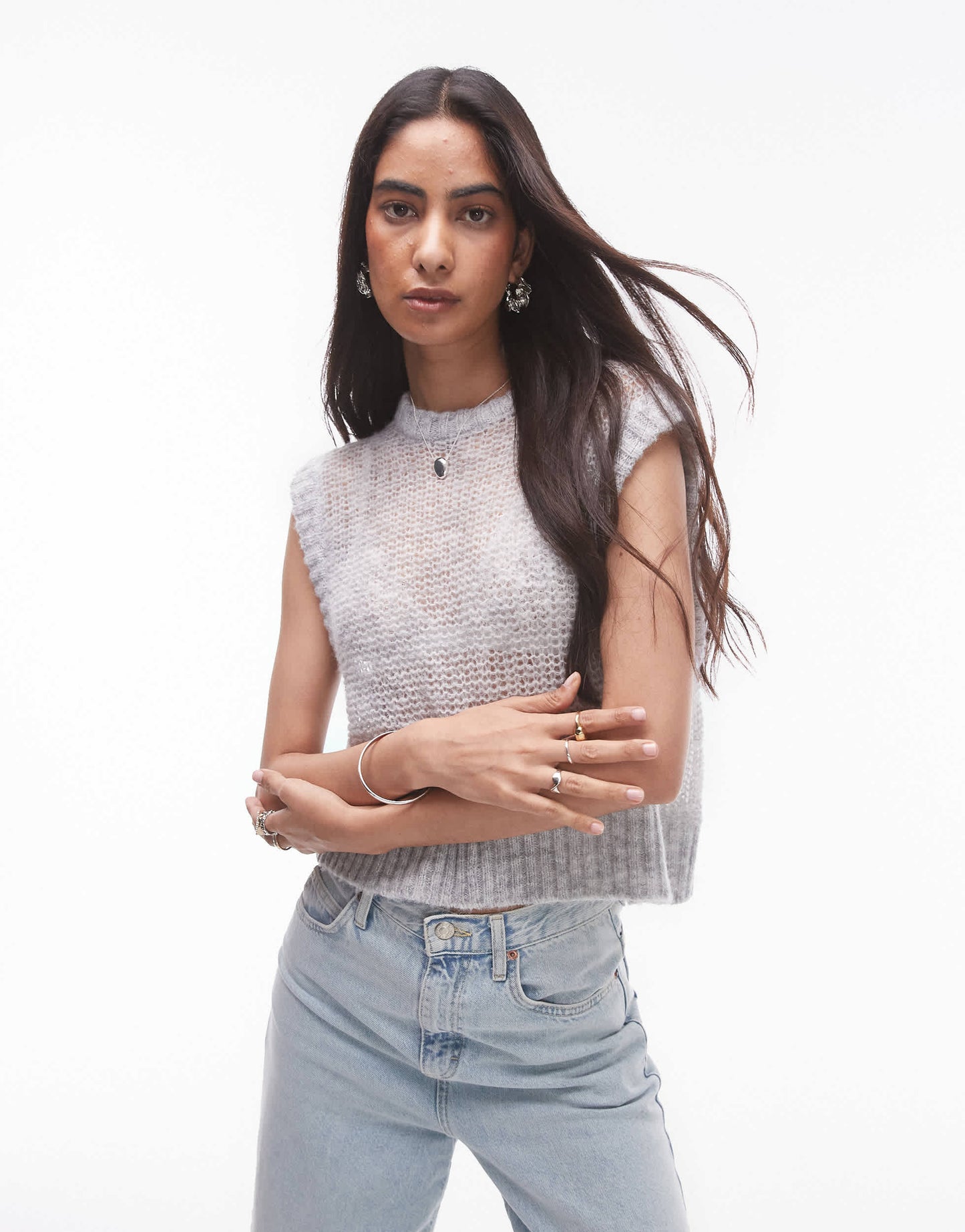 Topshop knitted sheer tank in grey