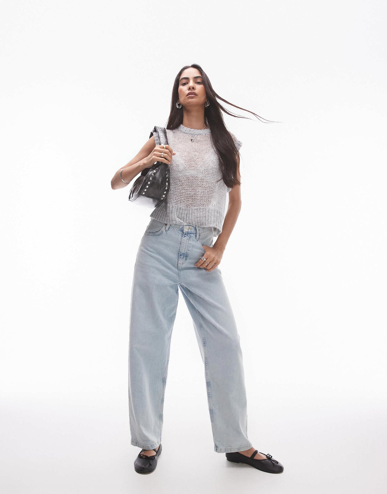Topshop knitted sheer tank in grey