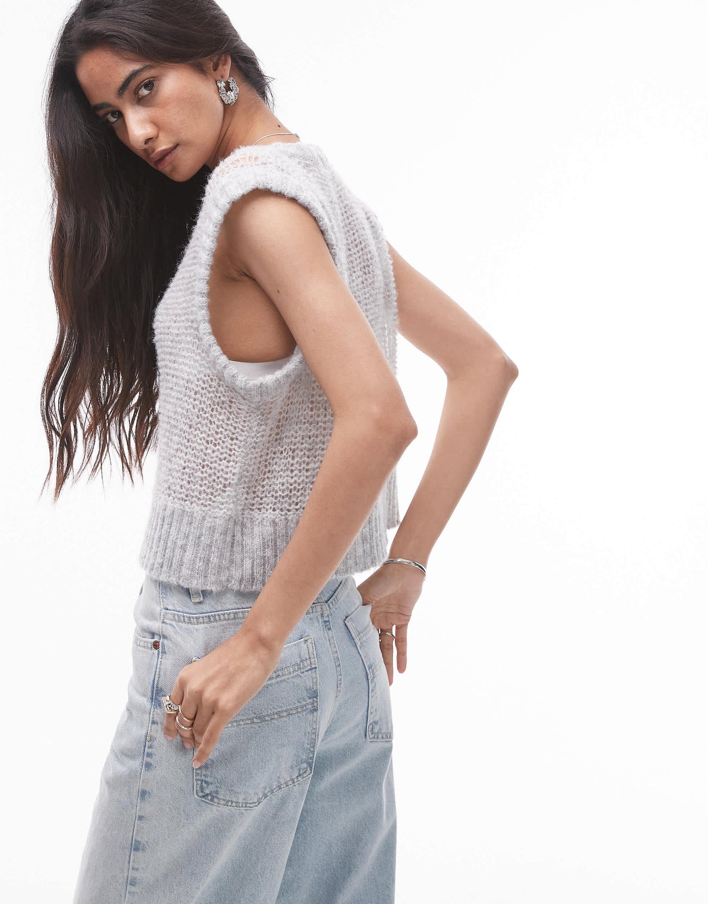 Topshop knitted sheer tank in grey
