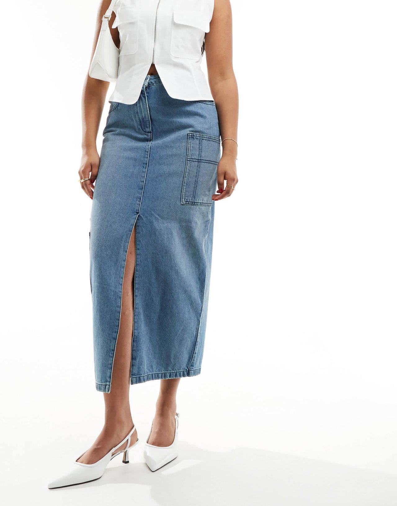 Whistles Cora utility denim maxi skirt