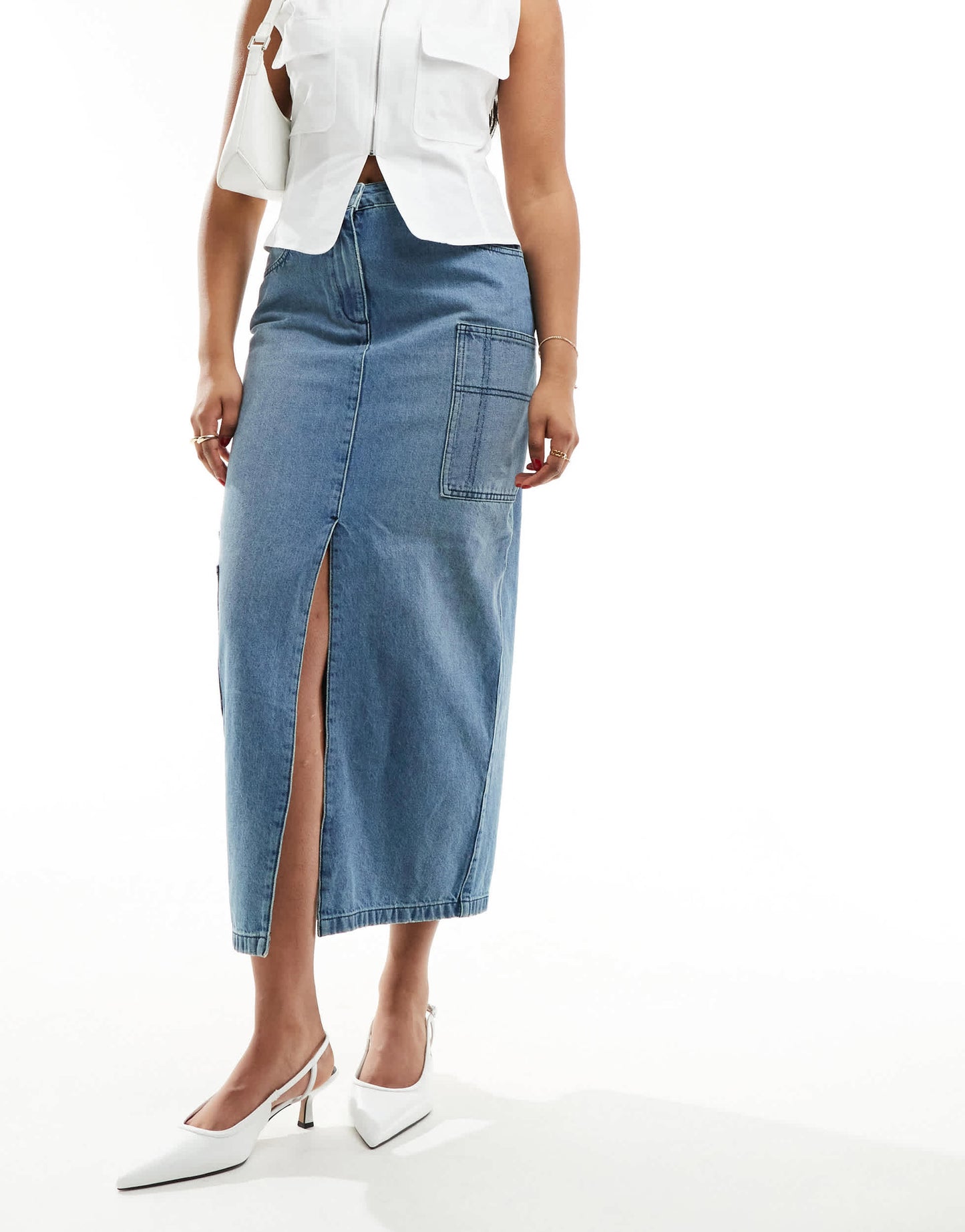Whistles Cora utility denim maxi skirt