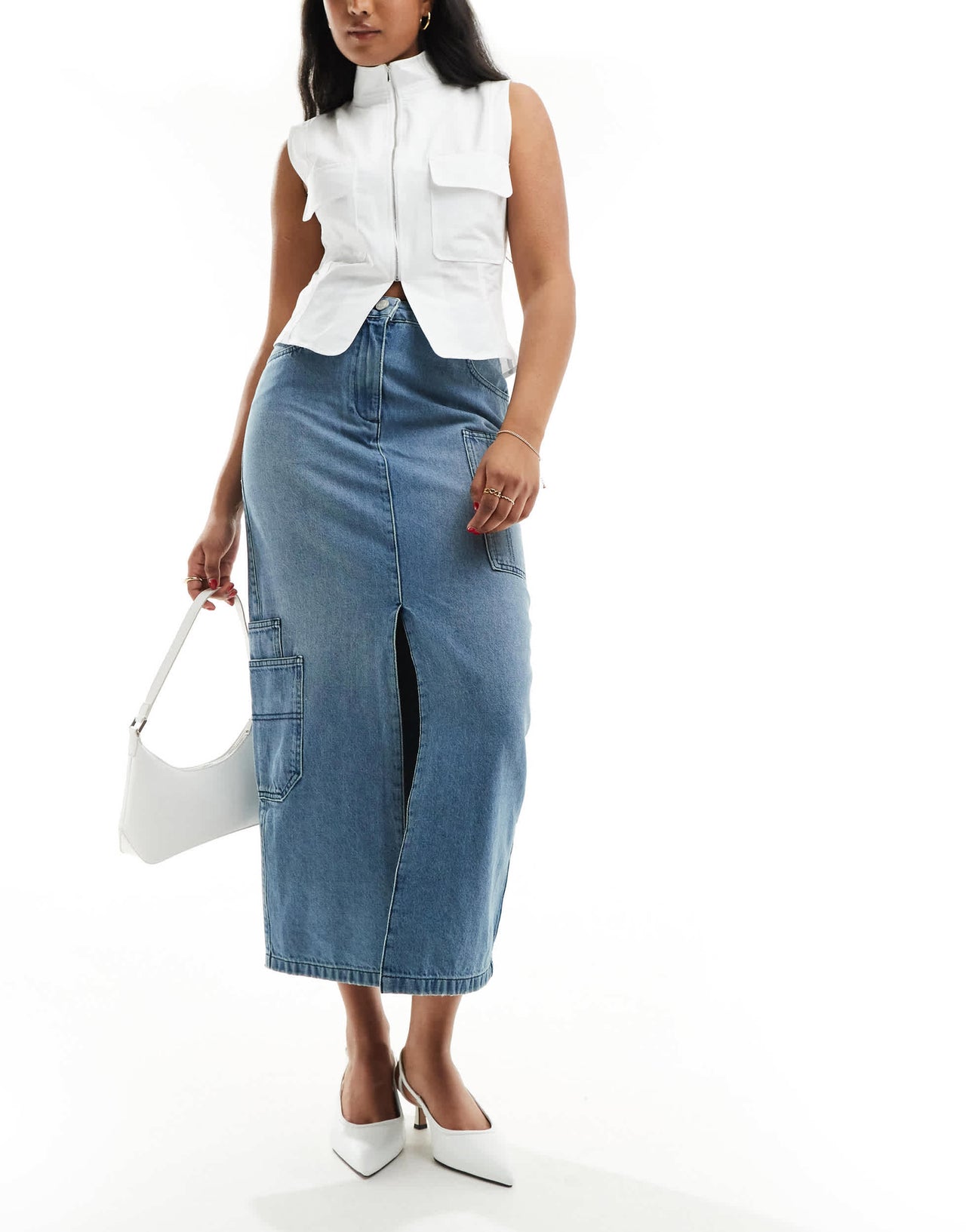 Whistles Cora utility denim maxi skirt
