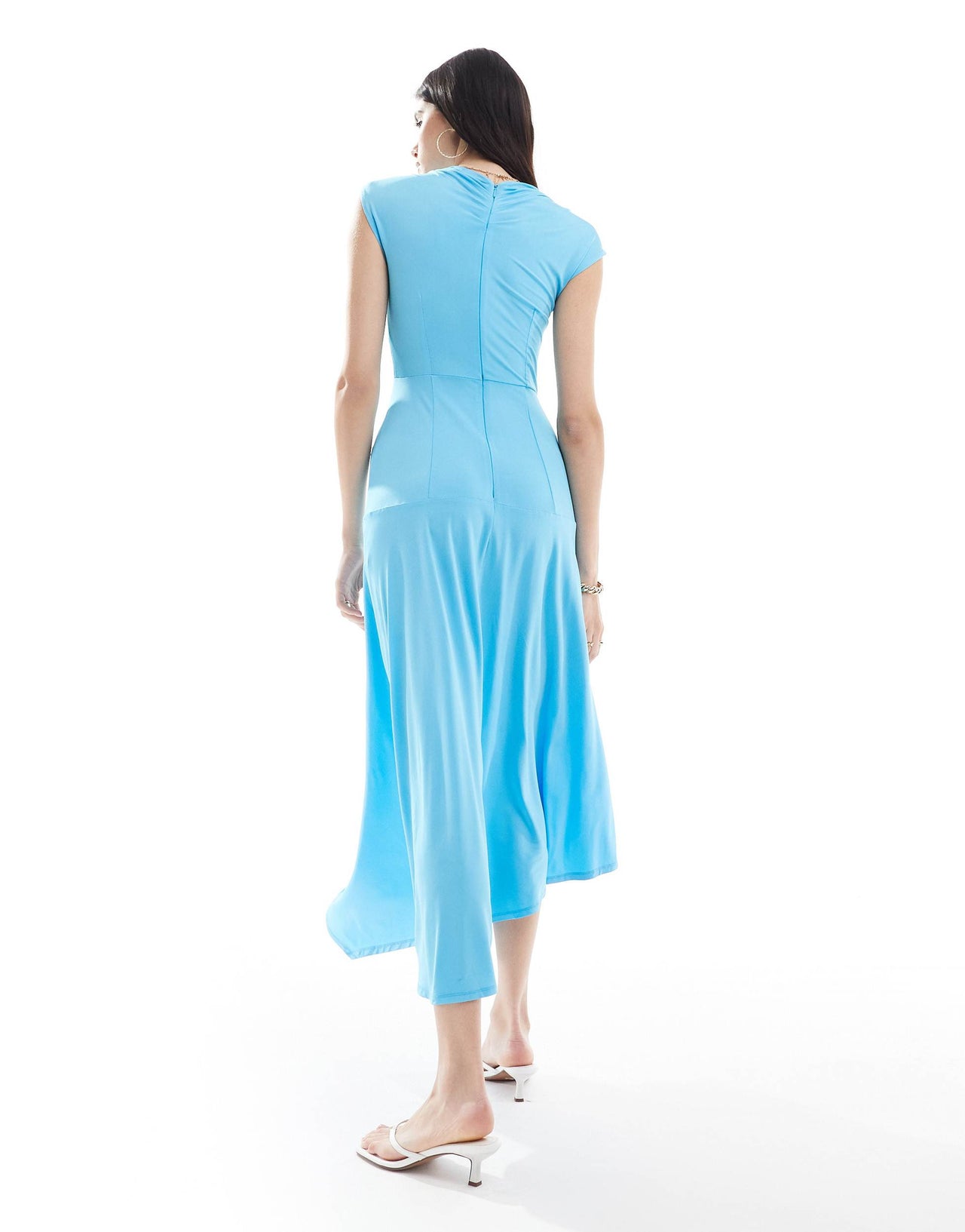 Whistles jersey asymmetric midi dress in aqua
