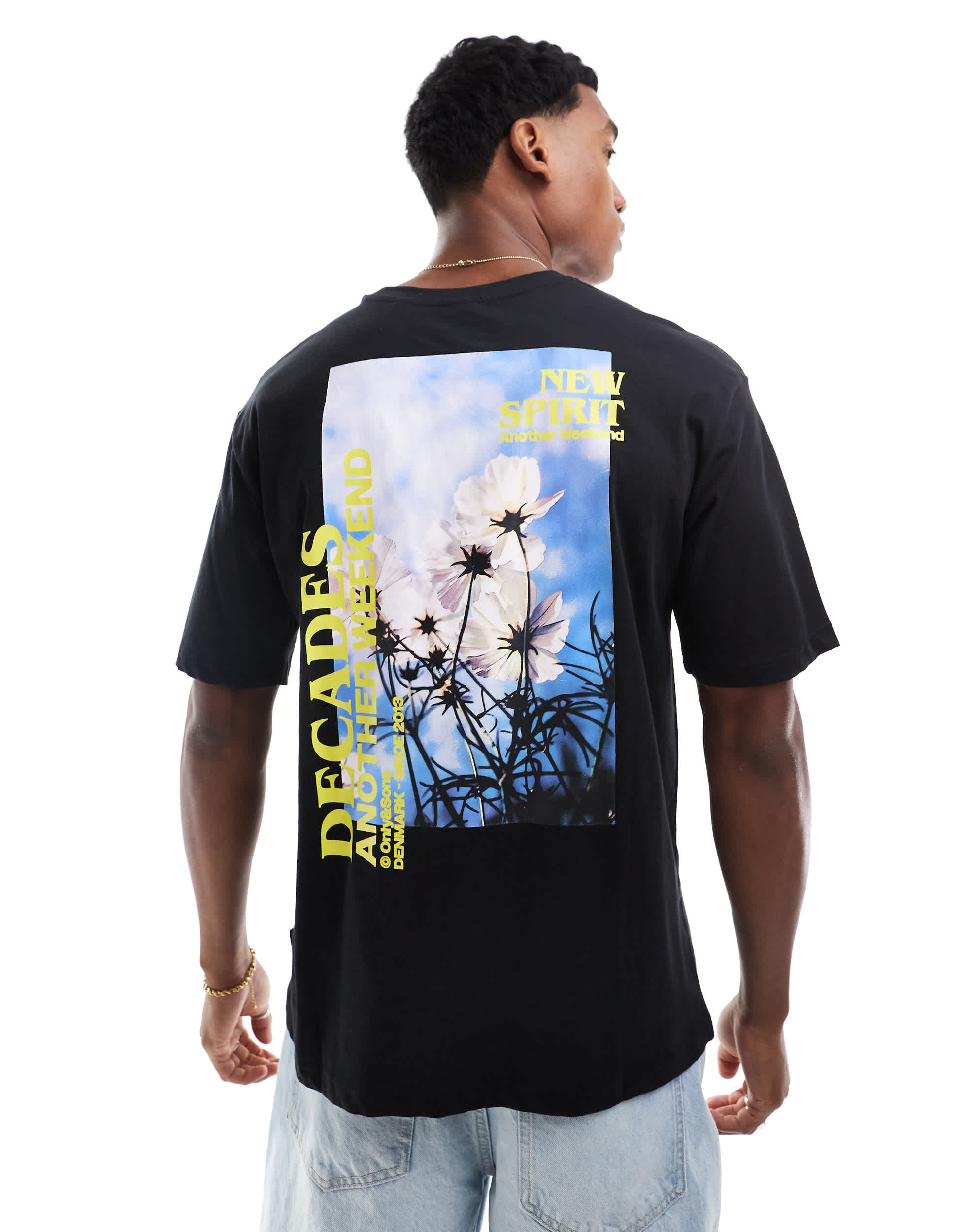 ONLY & SONS relaxed fit t-shirt with decades back print in black
