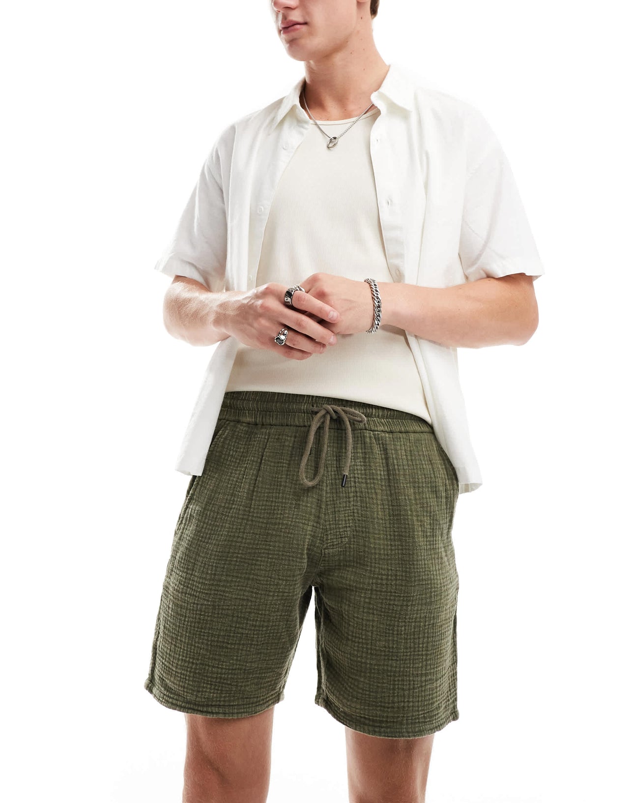 ONLY & SONS pull on textured short in washed khaki