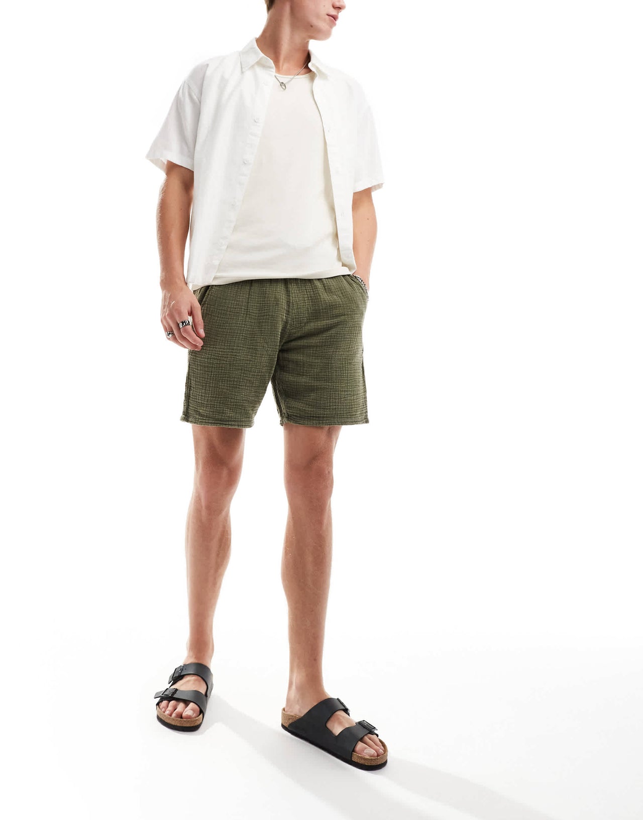 ONLY & SONS pull on textured short in washed khaki