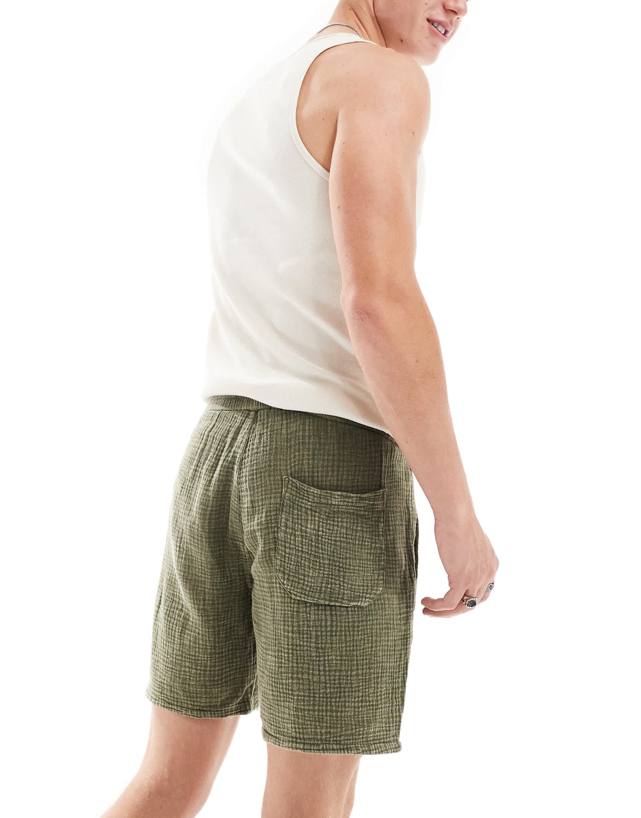 ONLY & SONS pull on textured short in washed khaki