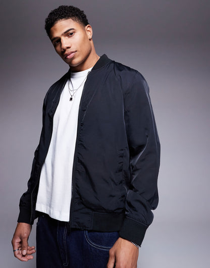 ASOS DESIGN lightweight bomber jacket in black