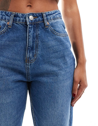 DTT Veron relaxed fit mom jeans in mid blue wash