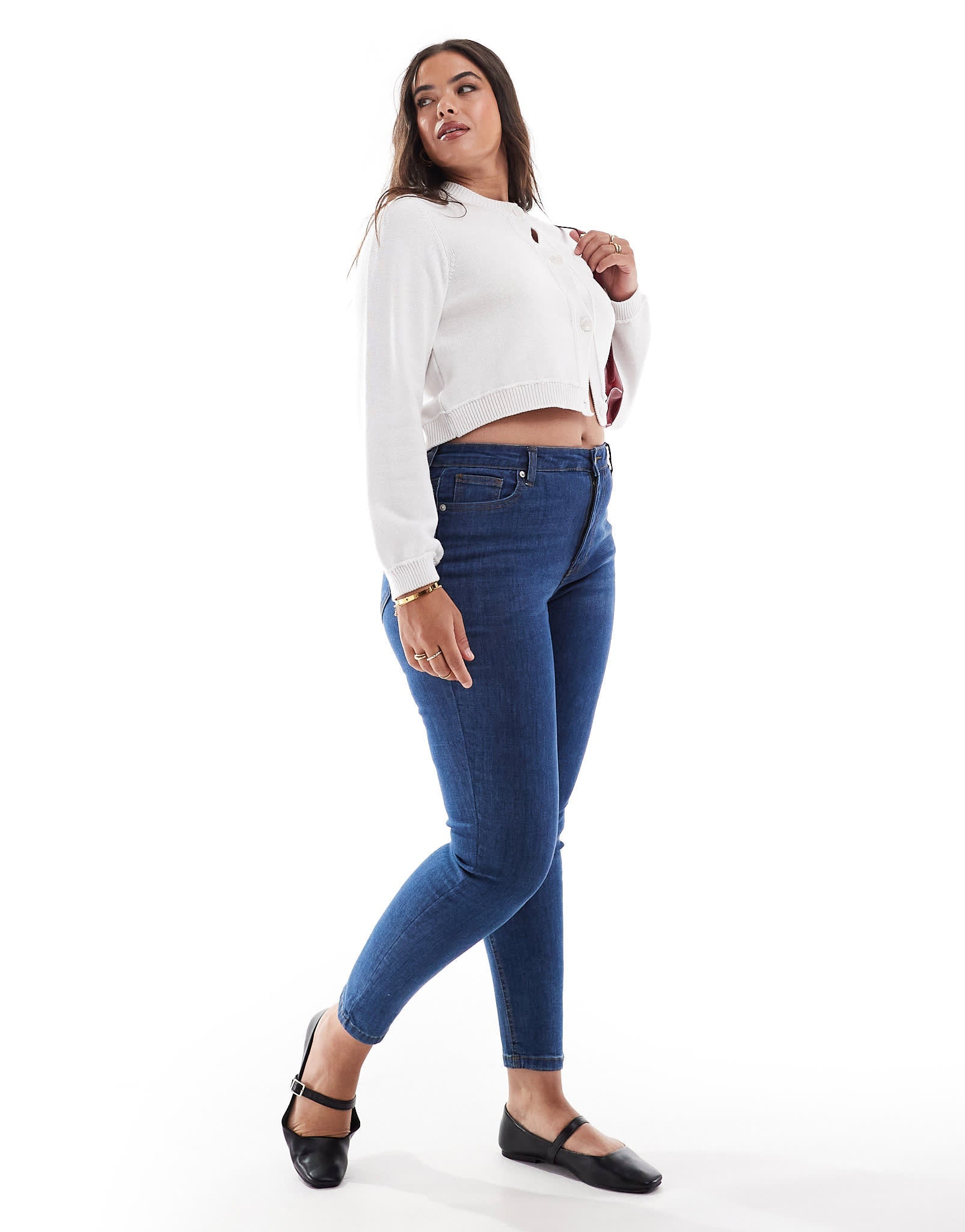 DTT Plus Jo mid rise skinny jeans in mid blue wash