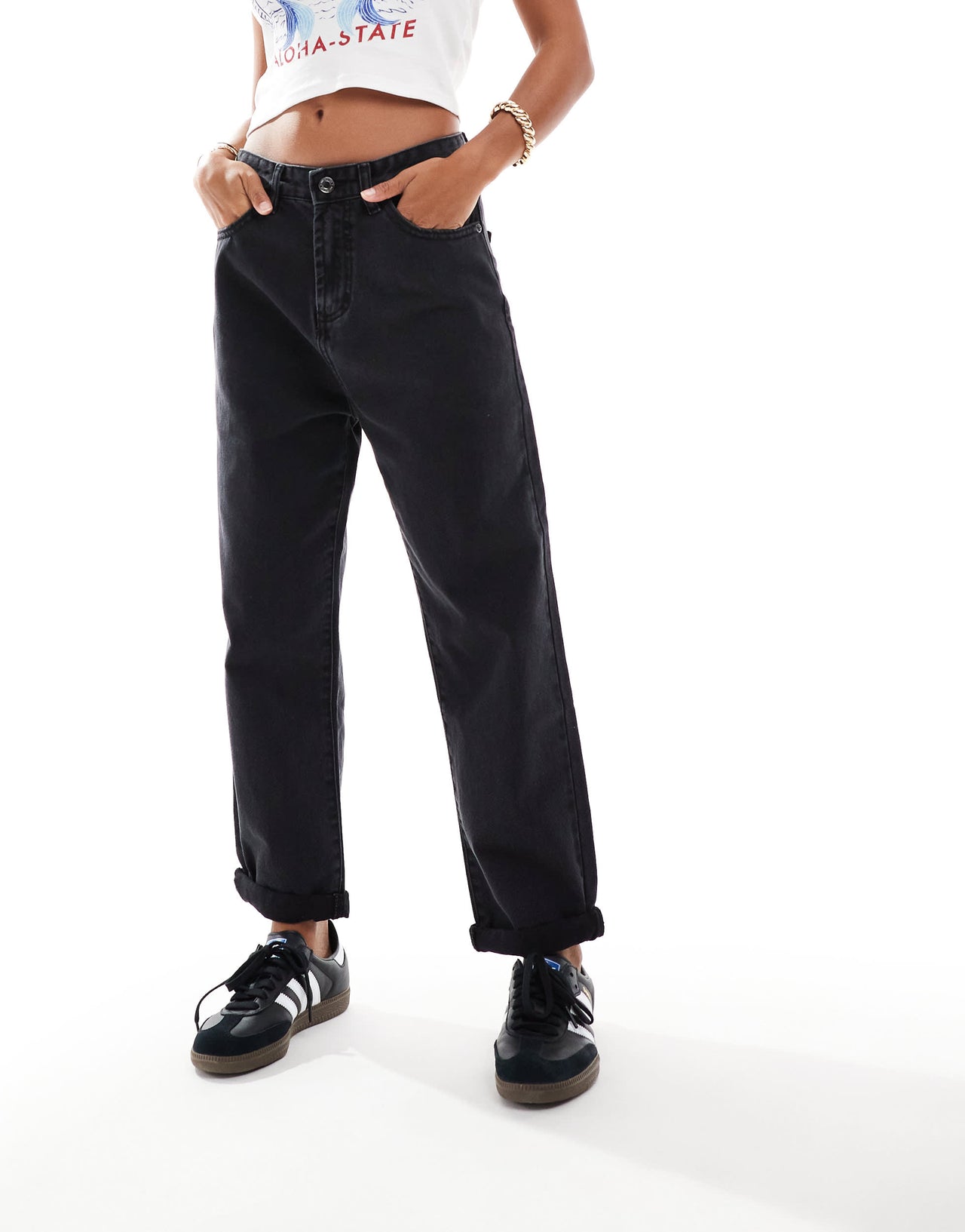 DTT Petite Lou mom jeans in washed black
