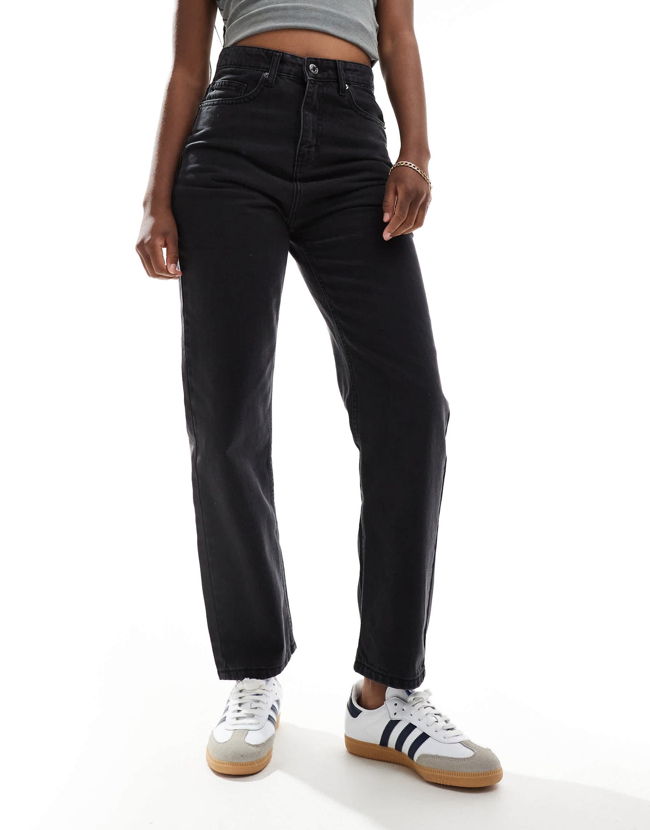 DTT Katy high waisted cropped straight jeans in washed black