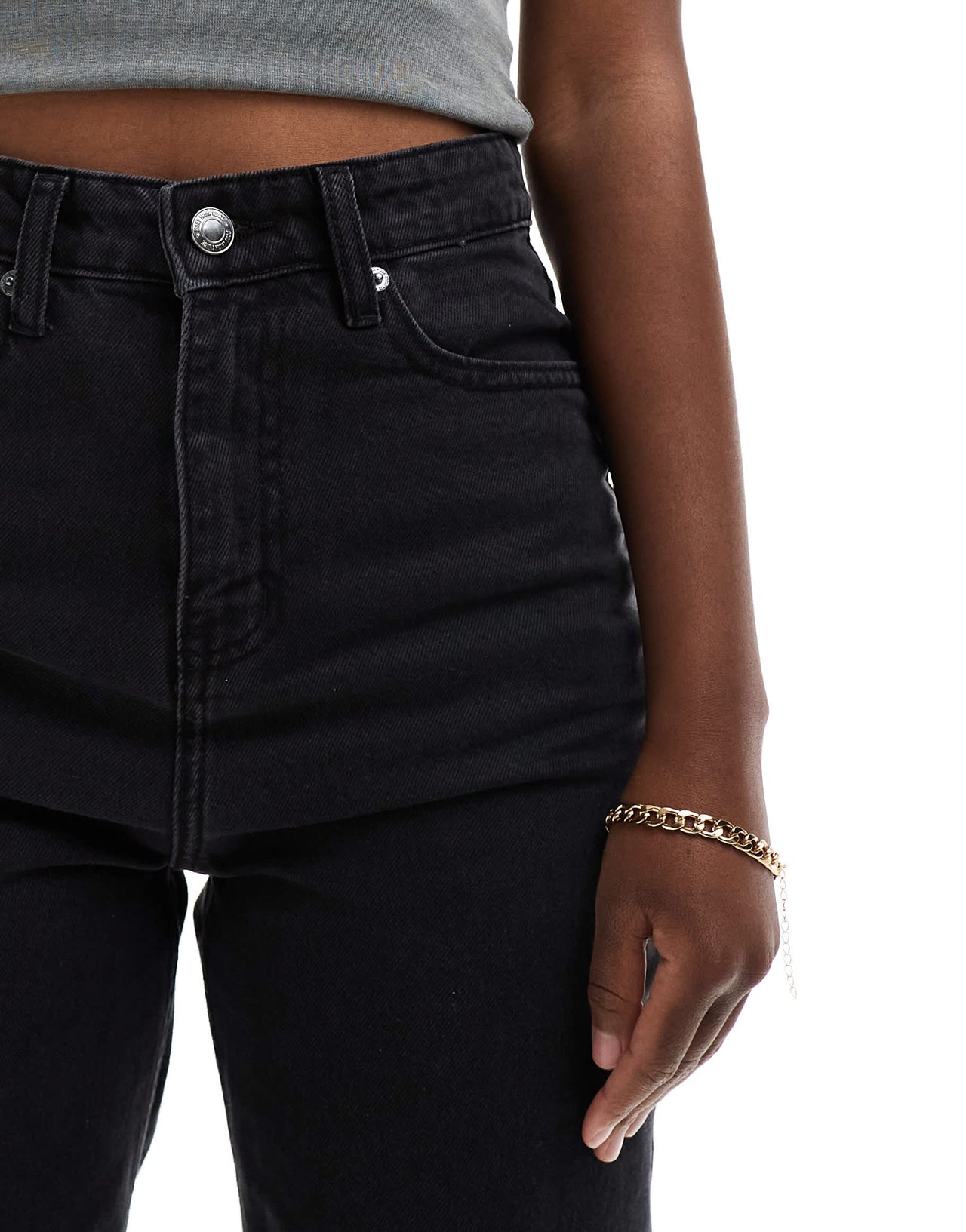 DTT Katy high waisted cropped straight jeans in washed black