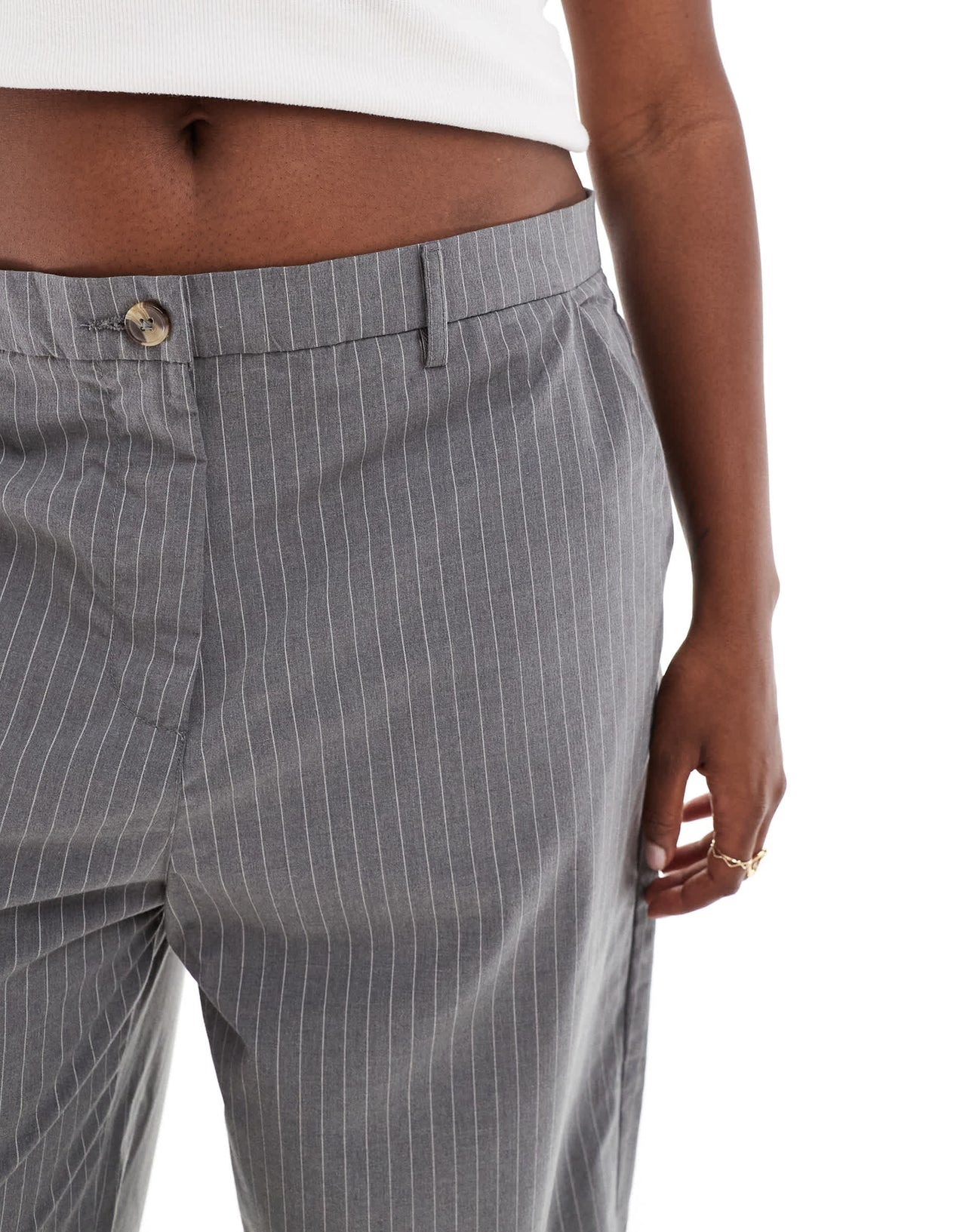 DTT Plus high waisted pinstripe trousers in grey