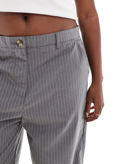 DTT Plus high waisted pinstripe trousers in grey