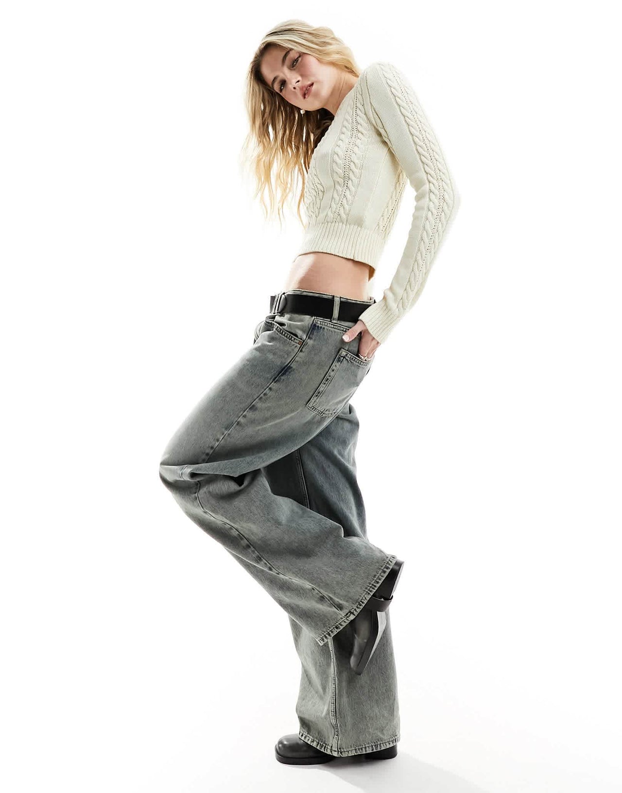 Stradivarius STR cable jumper in ecru