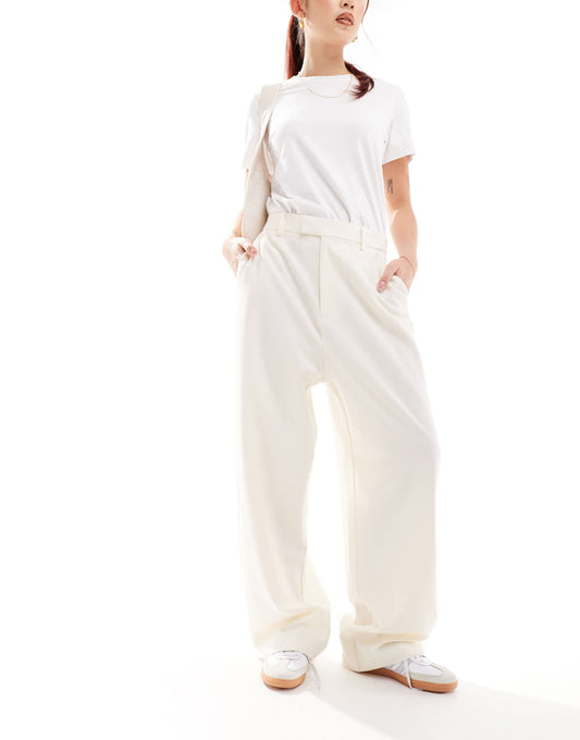 Stradivarius STR low slung  tailored trouser in ecru