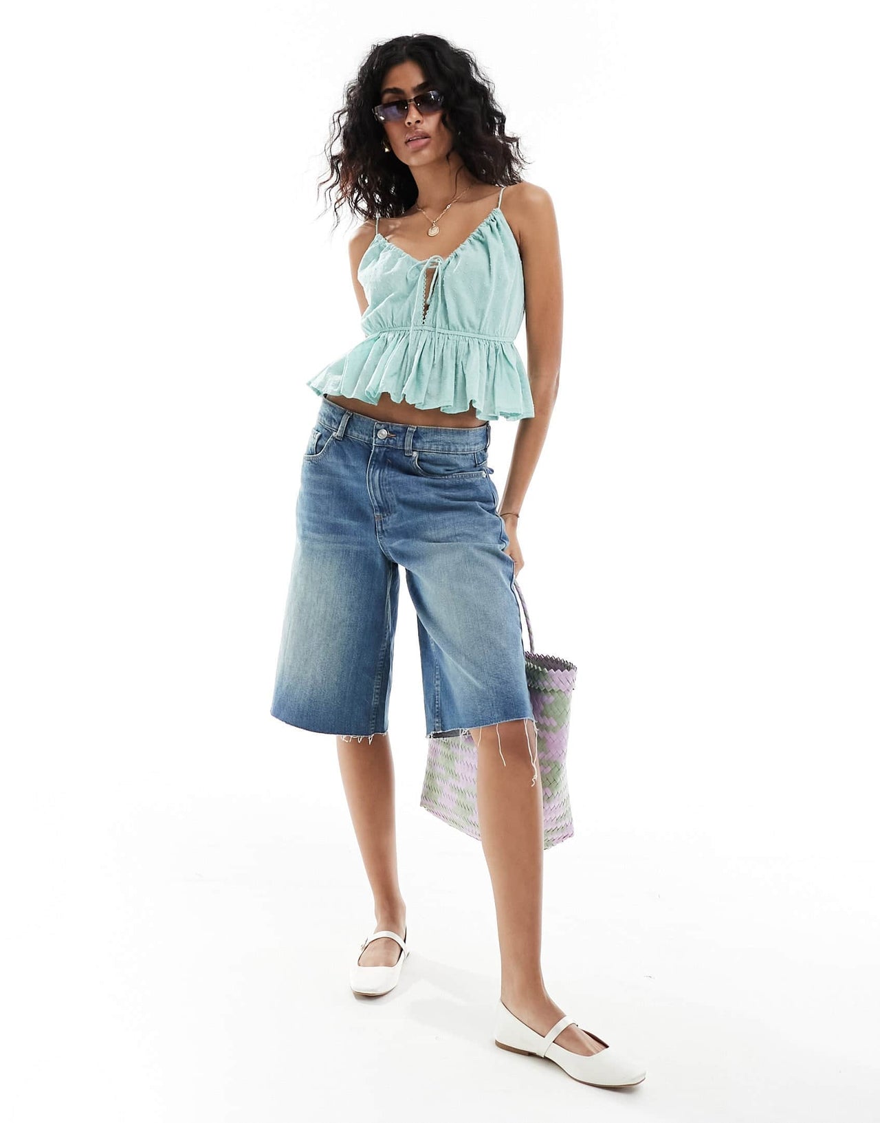 ASOS DESIGN tie and peplum detail dobby cami top in sage