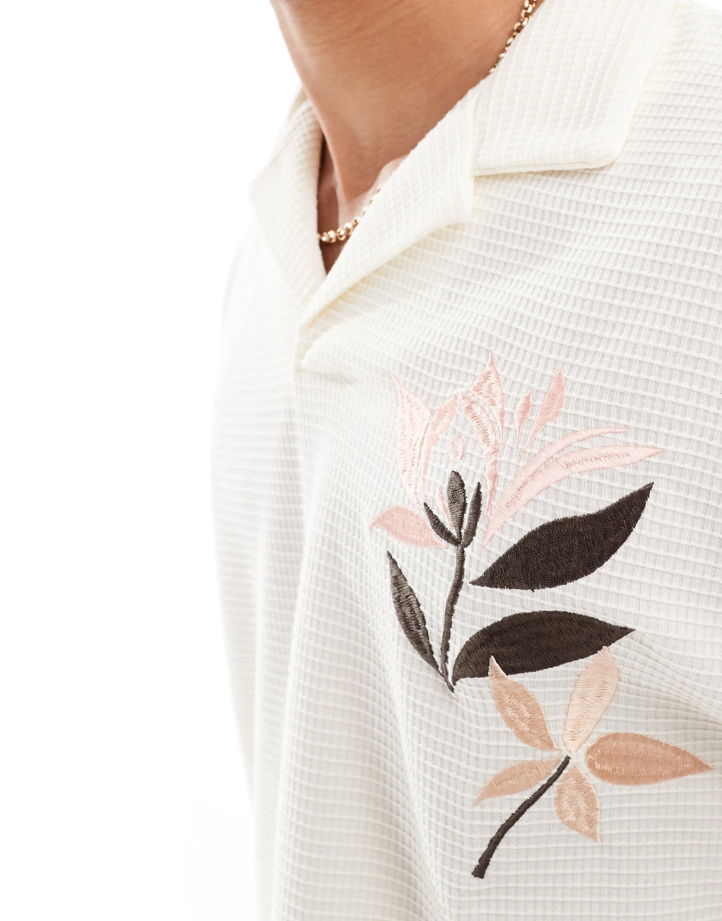 ASOS DESIGN oversized button through texture polo with embroidery