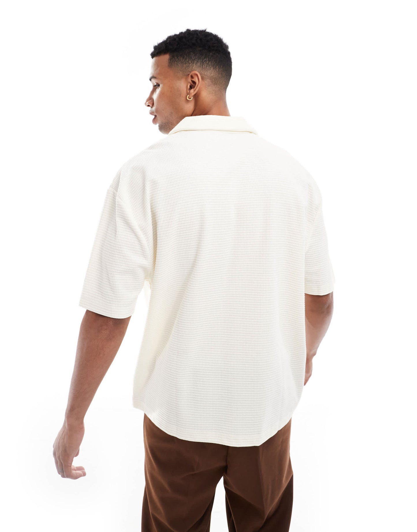 ASOS DESIGN oversized button through texture polo with embroidery