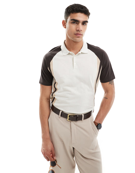 ASOS DESIGN relaxed cut and sew polo in beige