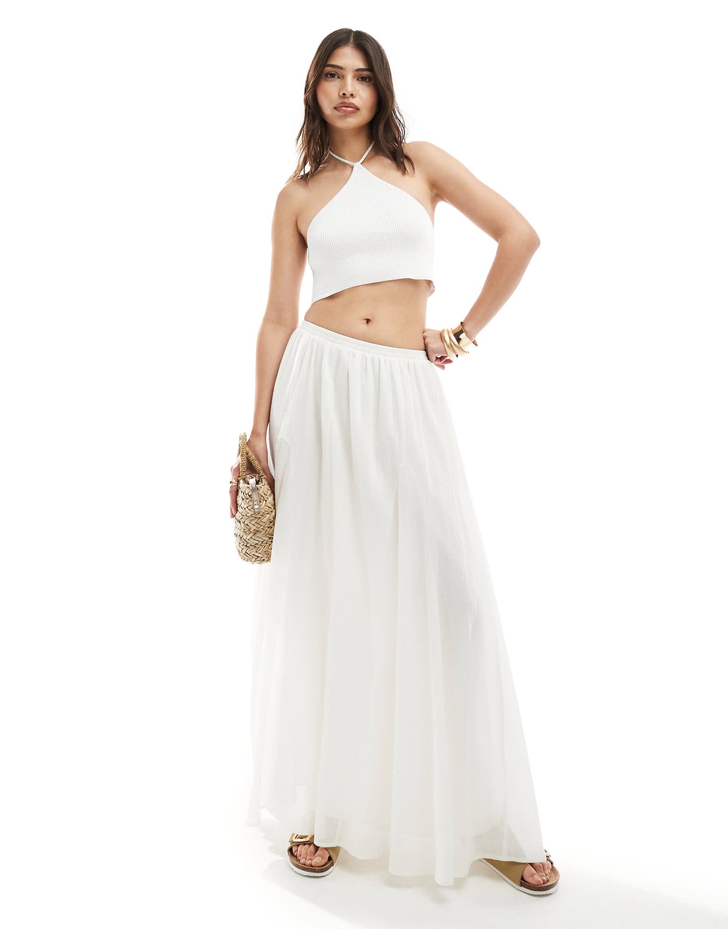 ASOS DESIGN knitted halter neck top in white