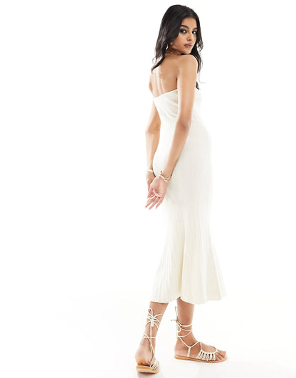 Style Cheat knitted bandeau midi dress in cream