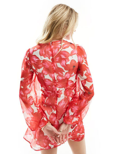 Style Cheat mini dress with cut out detail in red floral