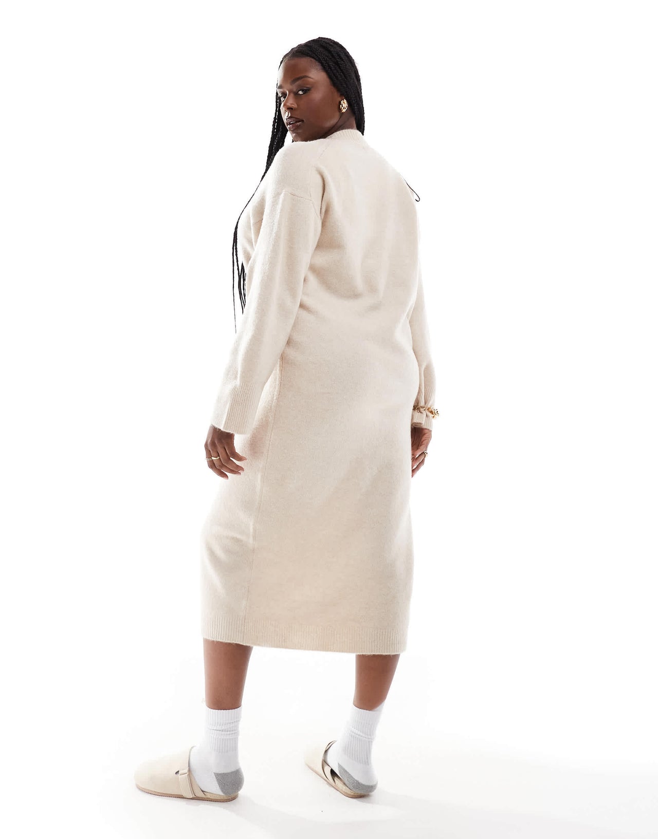 ASOS DESIGN Curve knitted v neck midaxi dress in oatmeal