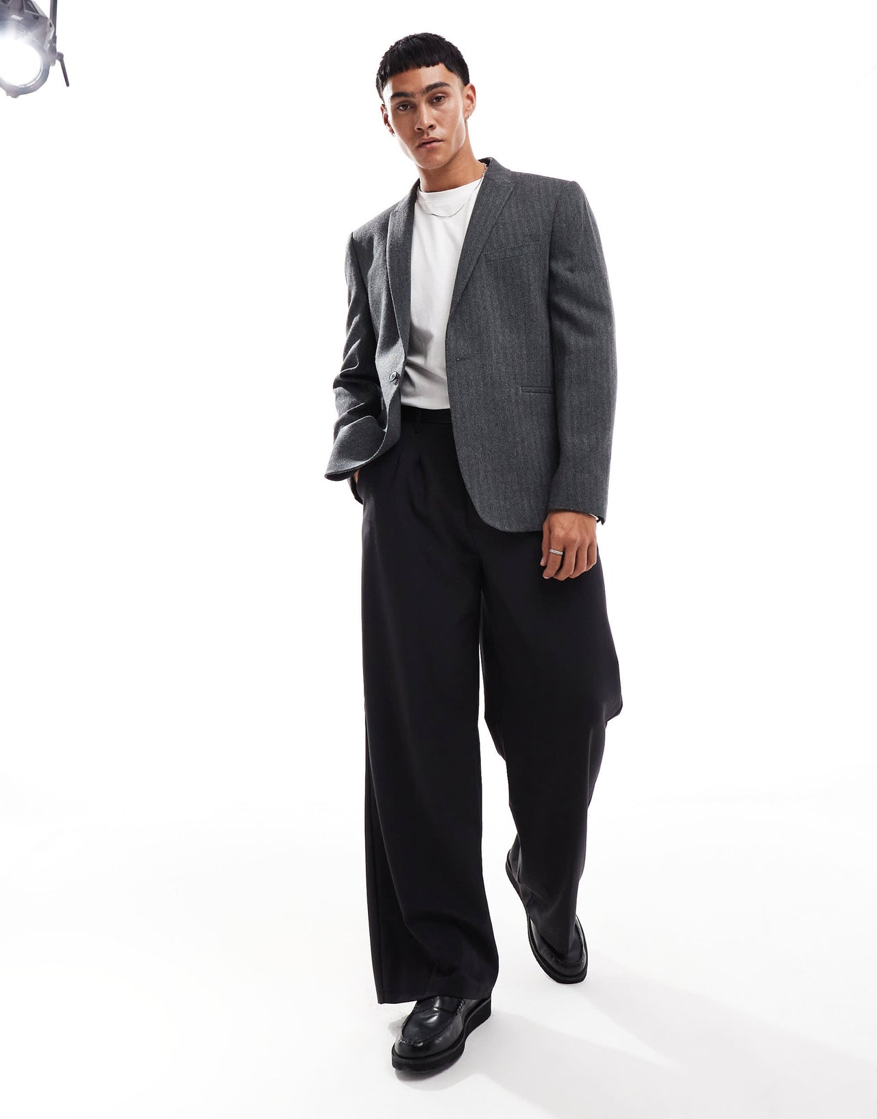 ASOS DESIGN slim fit wool mix suit jacket in herringbone in charcoal