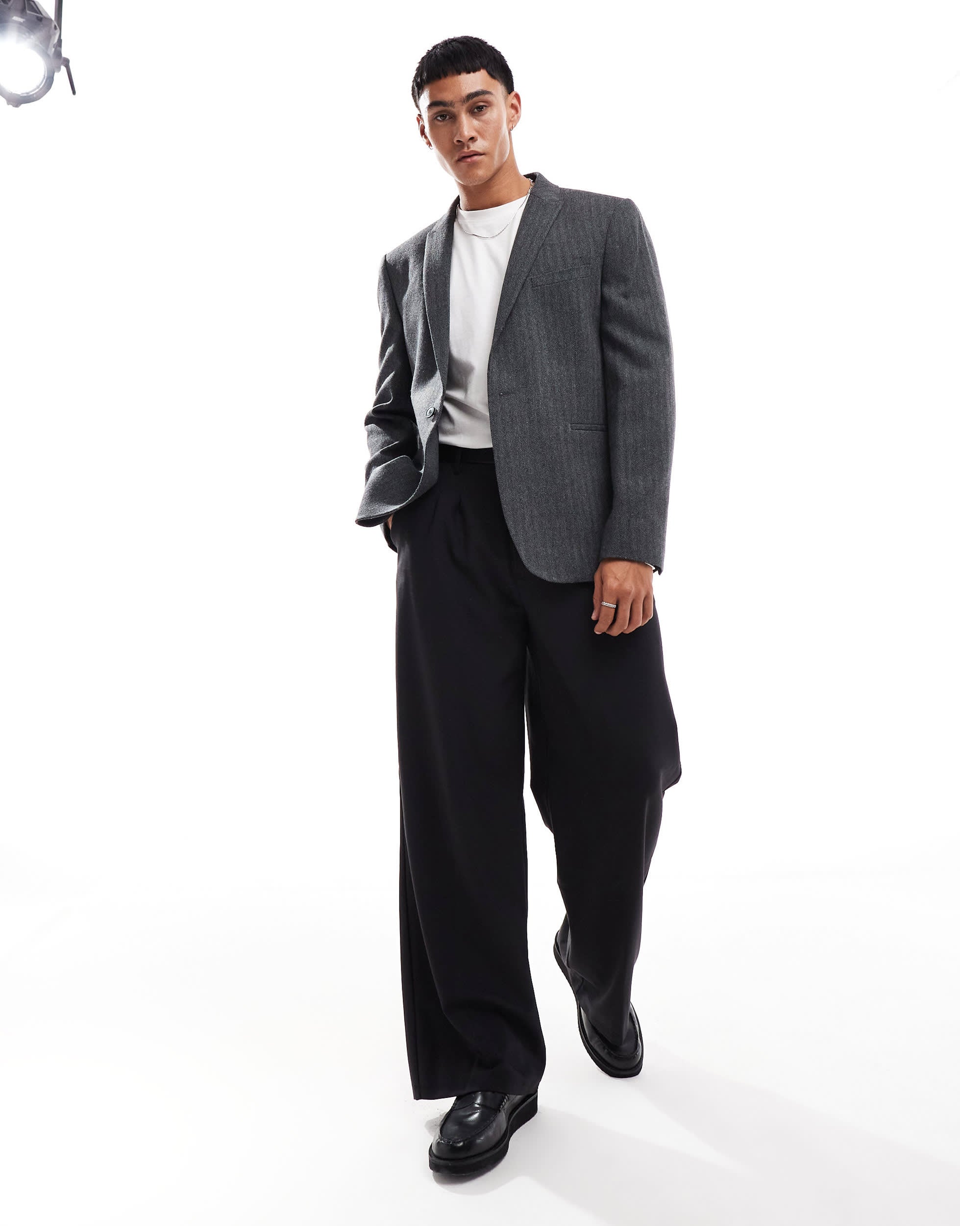 ASOS DESIGN slim fit wool mix suit jacket in herringbone in charcoal