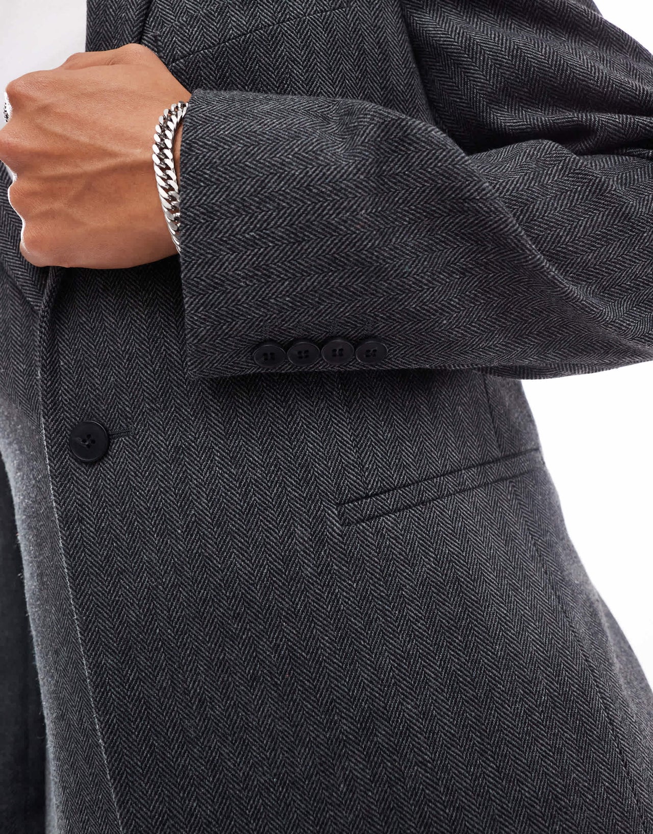 ASOS DESIGN slim fit wool mix suit jacket in herringbone in charcoal