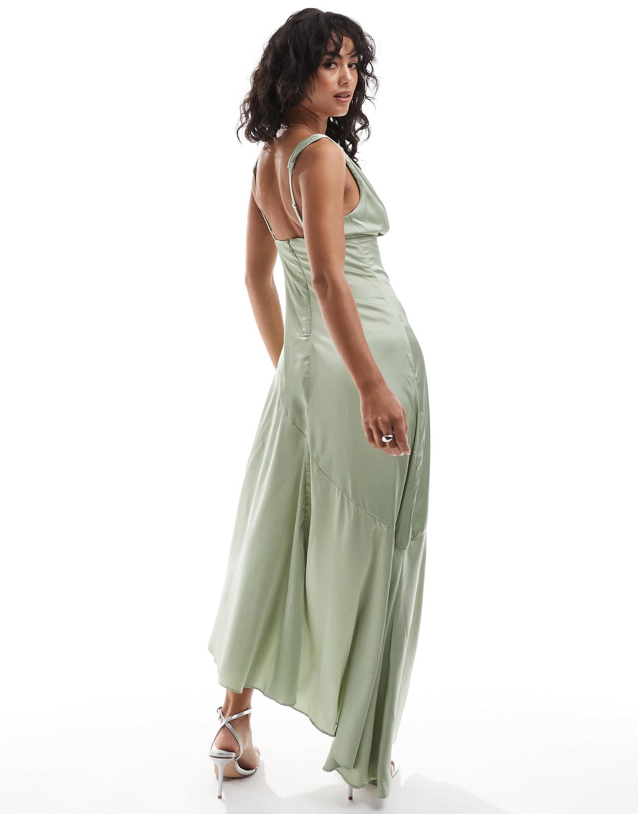 TFNC satin maxi dress with panelled skirt in sage