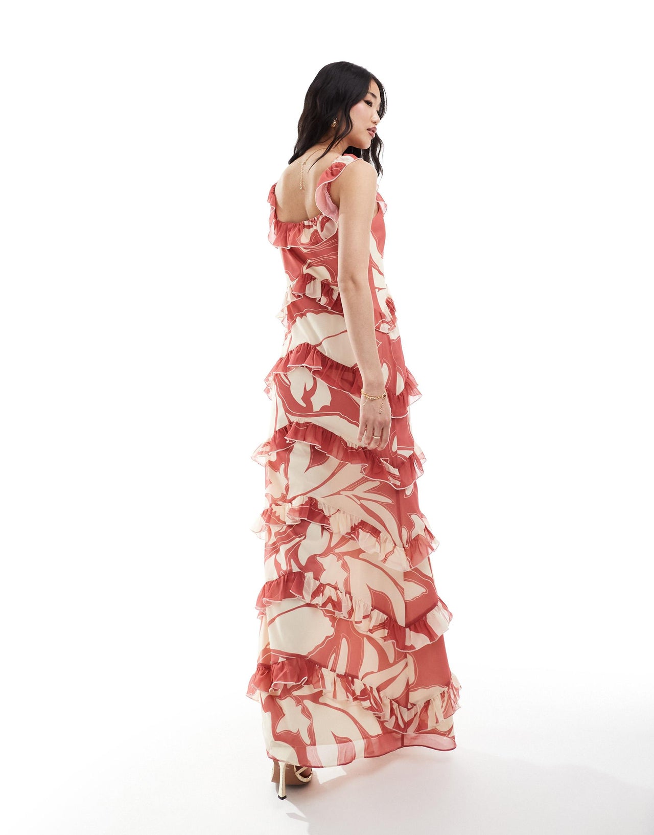 Pretty Lavish exclusive to ASOS Cecile ruffle maxi dress in terracotta floral