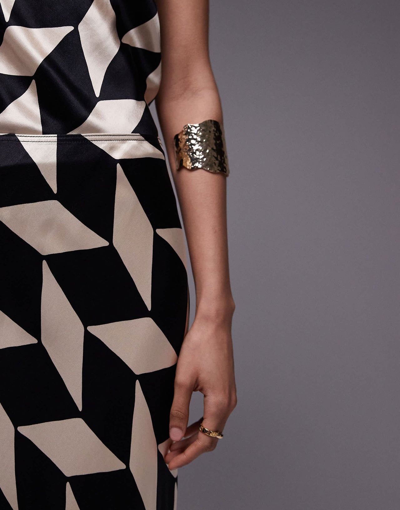 Topshop co-ord satin maxi bias skirt in mono geo print