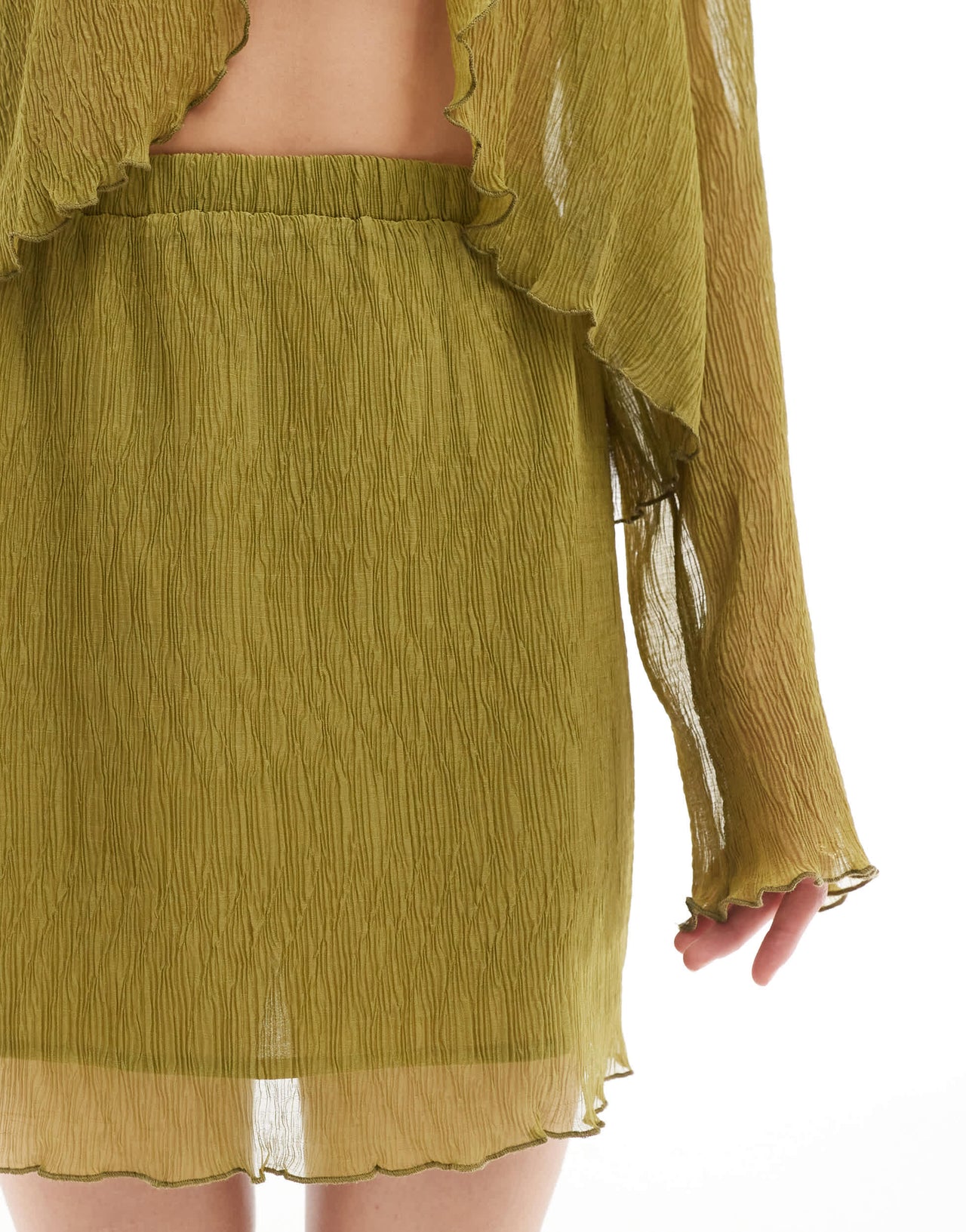 Pieces woven sheer plisse mini skirt co-ord in green