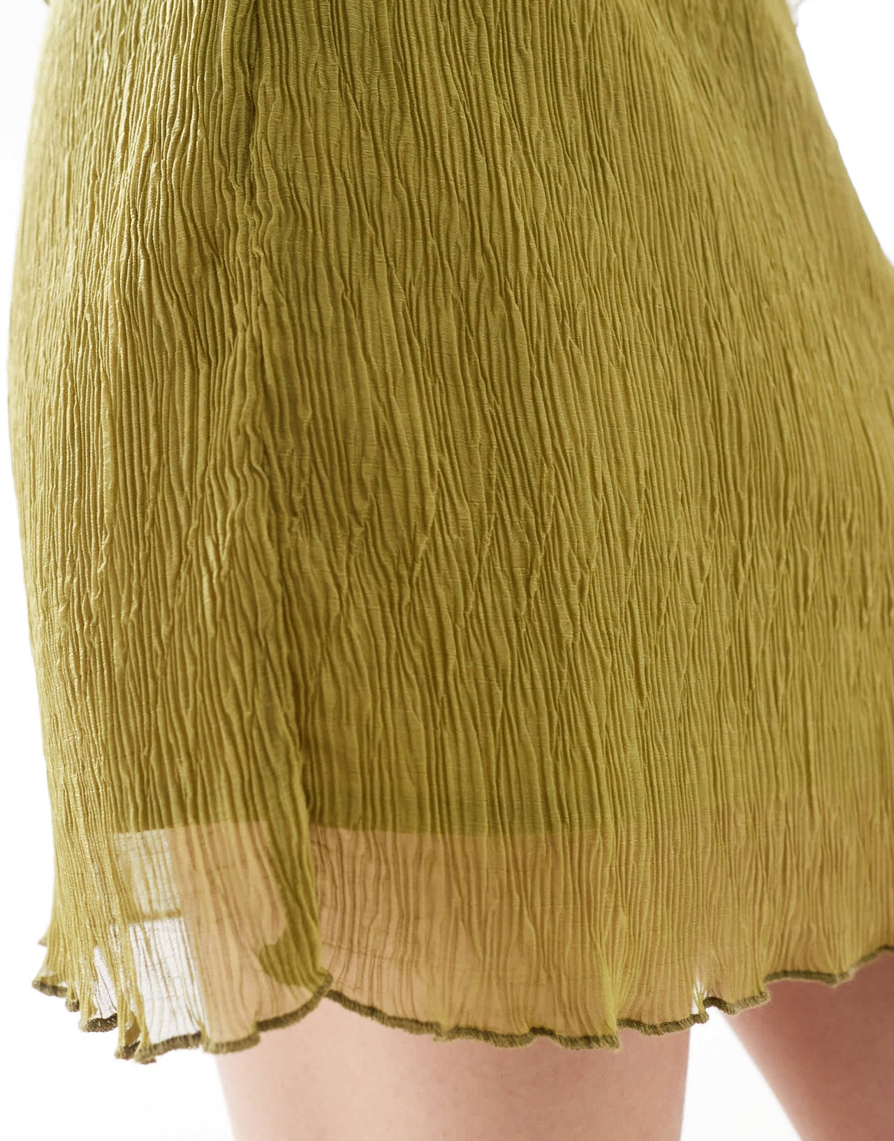 Pieces woven sheer plisse mini skirt co-ord in green