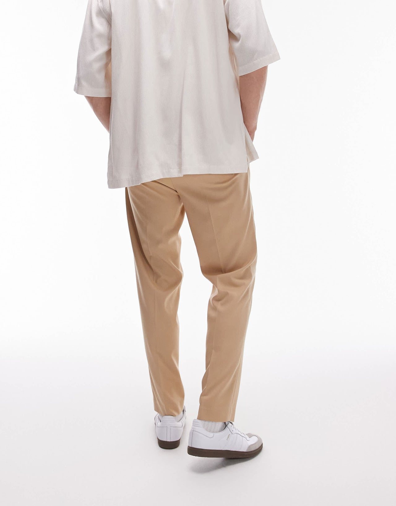 Topman elasticated waist taper trouser in stone