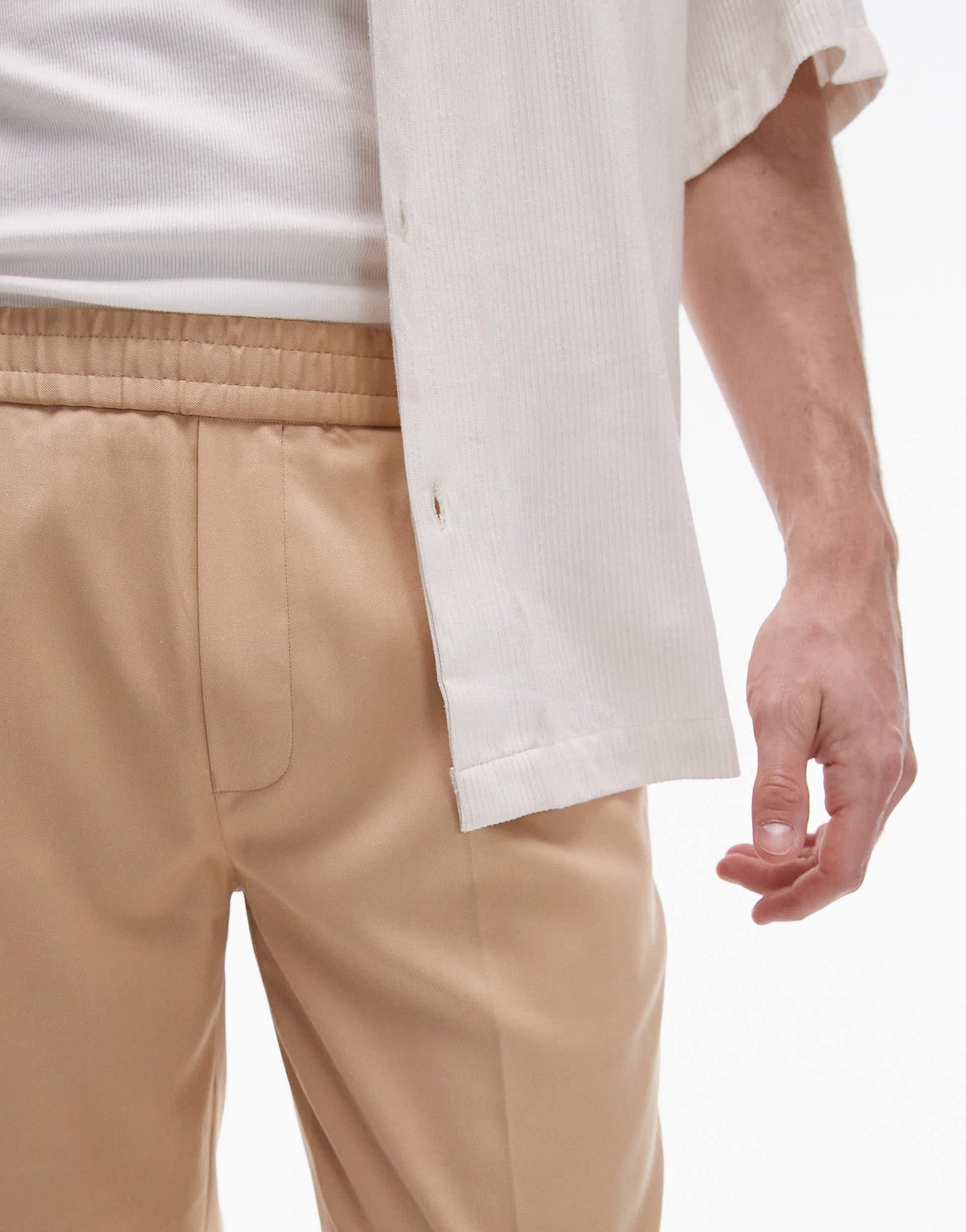 Topman elasticated waist taper trouser in stone