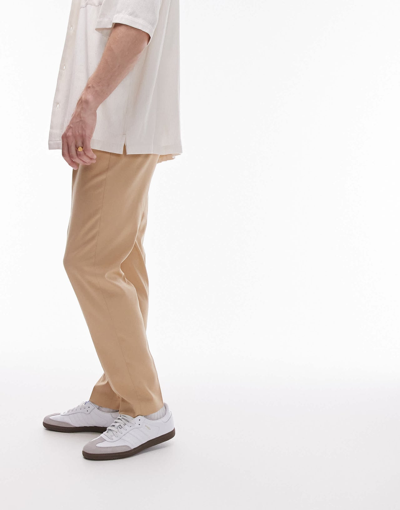 Topman elasticated waist taper trouser in stone