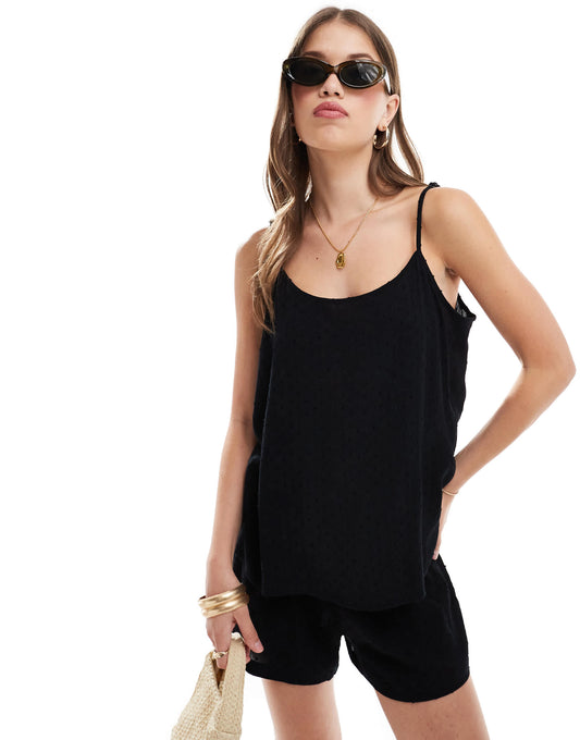 JDY texture cami co-ord in black